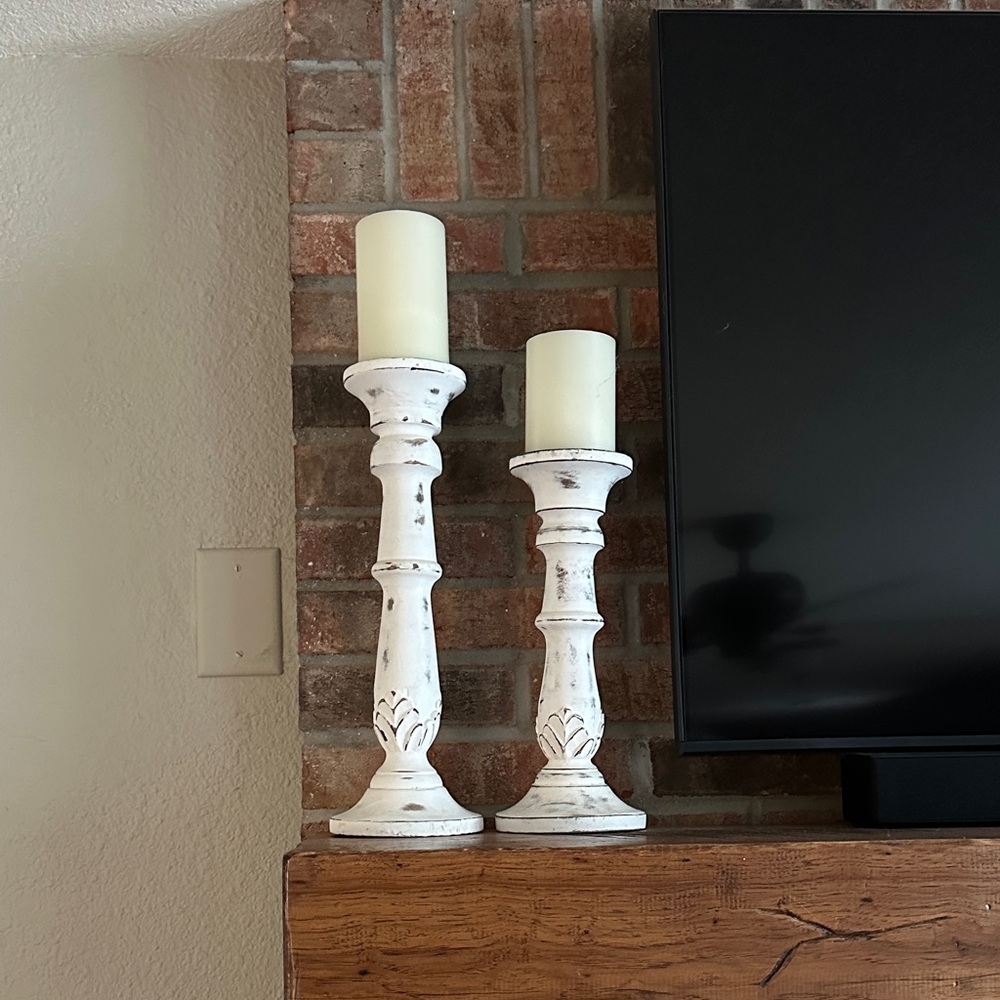 White Wood Candle Holders